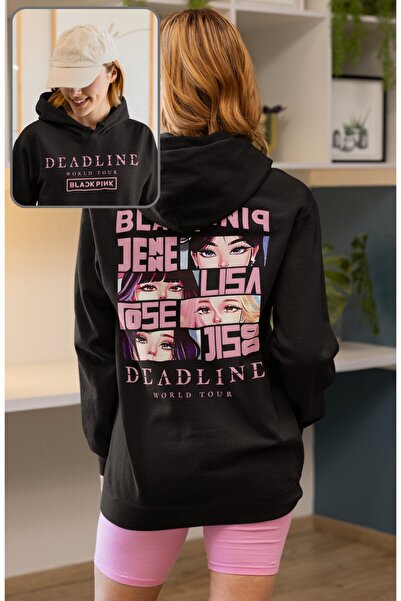 Fuddy Moda سويت شيرت للجنسين من Deadline World Tour مطبوع بغطاء رأس، قصة فضفا...