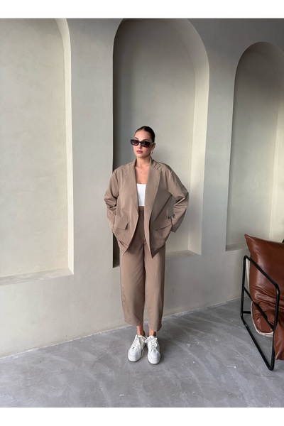 My Blog Khaki Holly Pocket Blazer Jacket Pants Set - 8440