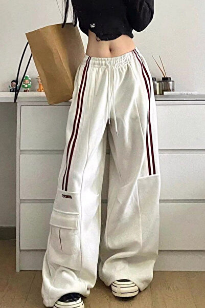 İlayda Toprak Mers Beyaz Bol Kalıp Oversize Bel Lastikli Kargo Cep Baggy Eşof...