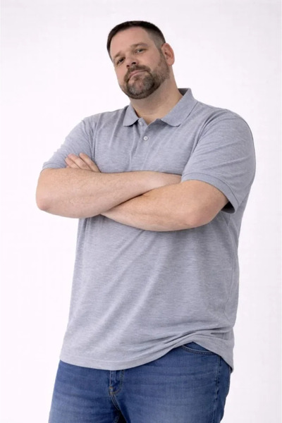 JANES Men's Pique Fabric Buttoned Collar Oversized Plus Size Casual Short Sle...