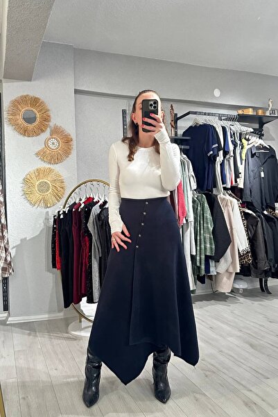 lady special Ασύμμετρη φούστα με κουμπιά μπροστά