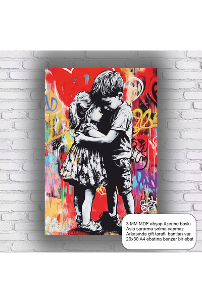 Hayat Poster Hugging Children Street Graffiti Bansky Pop Art Mdf Painting Ret...