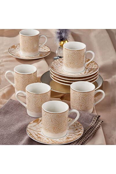 Güral Porselen Camelia 12 Parça 6 Kişilik Bone Türk Kahvesi Fincan Takımı - 2511