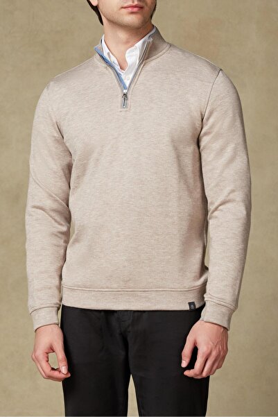 Abbate Fiero Knitted Fabric Viscose Blended Modern Fit Beige Mock Neck Men's ...