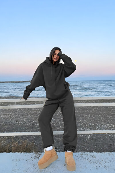 YAKAMEL Women's 3-Ply Sha Fleece-Lined Versi̇ze Kap Hooded Ofman Takimi