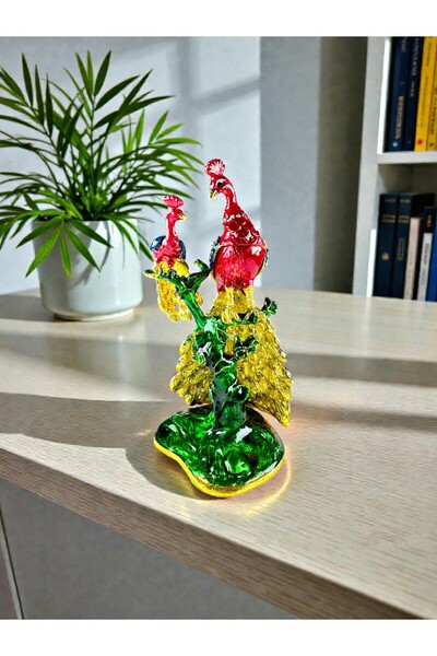 U&M GİFT Dalda 2’li Tavus Kuşu Dekoratif Biblo 16×9 cm Kırmızı (Taş Detaylı –...