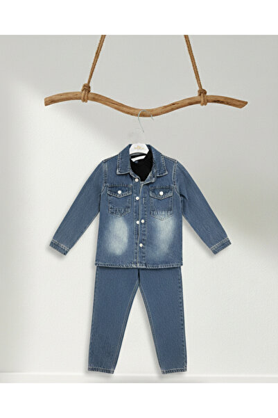 Baby Kot Ceketli ve Pantolonlu 3’lü Denim Takım