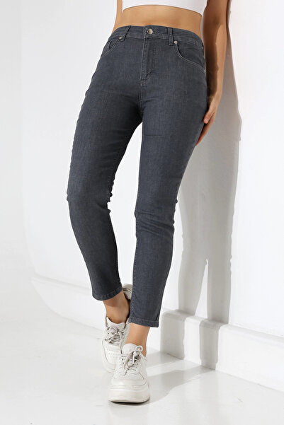 CARLA MARA Dark Gray High Waist Slim Fit Jeans