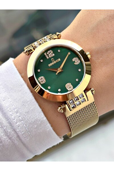 Essence Special Design Gold-Green Color Steel Mesh Band Women Wristwatch Es65...