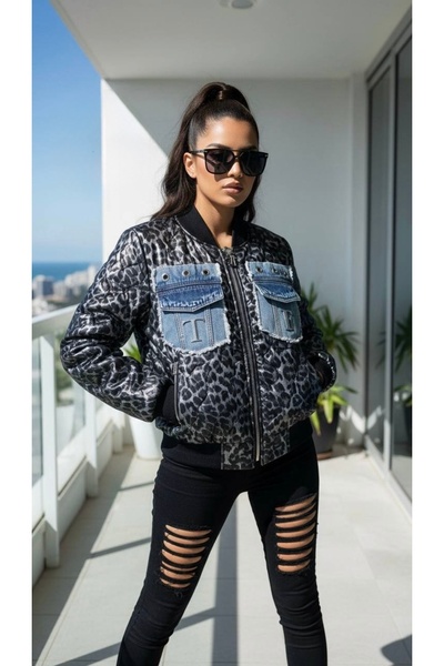 RED WOMAN FASHİON Leopard Bomber Jacket