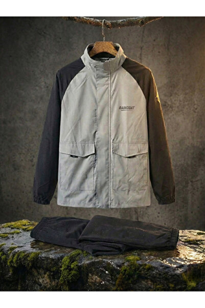 MOTOKIT طقم ملابس واقية من المطر للدراجات النارية باللونين الأبيض والأسود - م...