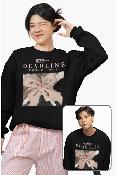 Fuddy Moda Unisex Oversize Φούτερ χωρίς κουκούλα με στάμπα Blackpink Deadline...