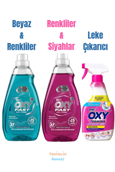 MR.OXY Fast Hızlı Yıkama Sıvı Çamaşır Deterjanı 2'li 1480 Ml ve Termina Leke ...