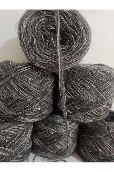 İPEK YÜN İPLİK DÜNYASI Angora Knitting Yarn 2 Ply (Dark Grey) Glitter (Silver...