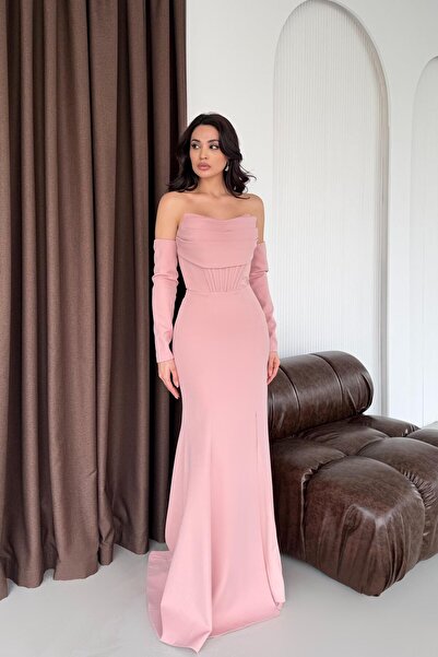 Serica Moda Rochie de seară cu sârmă Powder Bust cu pietre aplicate