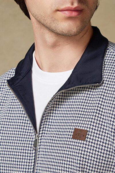 Abbate Edon Örme Kumaş Pamuklu Modern Fit Lacivert Dik Yaka Erkek Desenli Sweatshirt