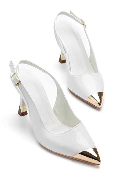 Hayalimdeki Ayakkabı Women's White Patent Leather Gold Toe Detailed Special D...