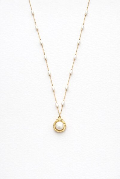 Tasarım Gold Renk İnci Detaylı Zarif Kadın Kolye – Minimal ve Şık Tasarım-Kar...