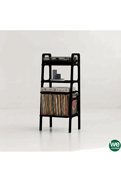 Woodesk Vinilo, Ahşap, Siyah Renk, Kitaplık Ve Pikap Standı