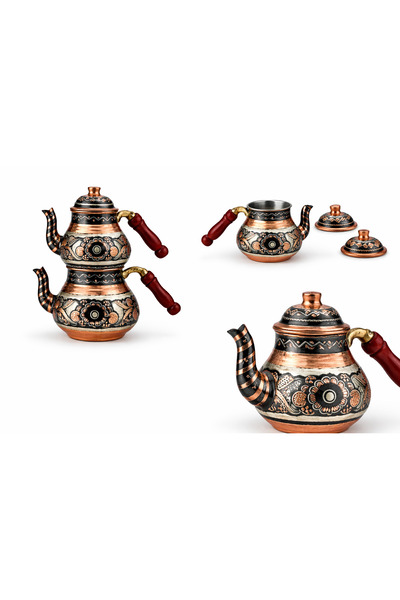 Generic طقم أباريق شاي تركية مصنوعة يدوياً - قطعتان، يمكن استخدامهما معاً أو ...