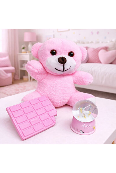 Store Pembe Peluş Ayı, Kar Küresi ve Not Defteri Seti – Sevgiliye Romantik He...