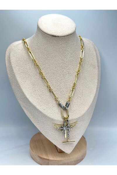 BYYEŞO قلادة ملاك مزدوجة اللون (فولاذ)