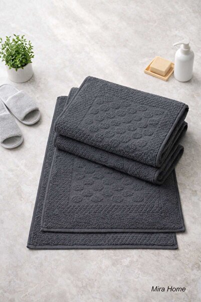 Mira Home 3lü Pamuklu Ayak Havlusu Seti Kabartma Desenli 50x70 Cm Antrasit