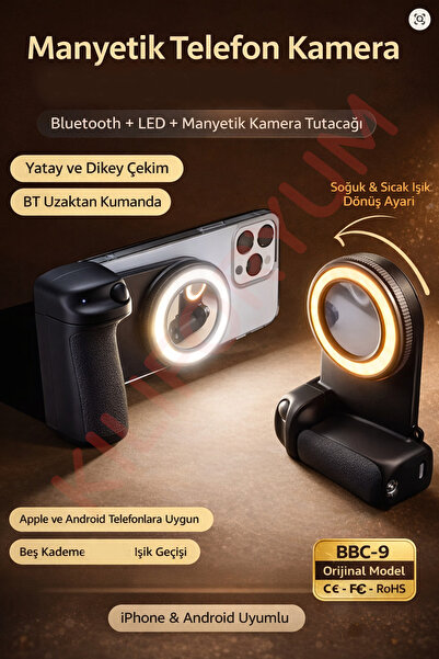 Kılıforyum MagSafe Bluetooth Deklanşörlü LED Işıklı Kolay Selfie Çekim – Ayna...