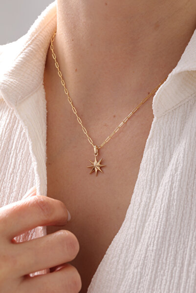 YAVUZ KUYUMCULUK 14 Ayar Altın Ataş Zincir Minimal Yıldız Kolye