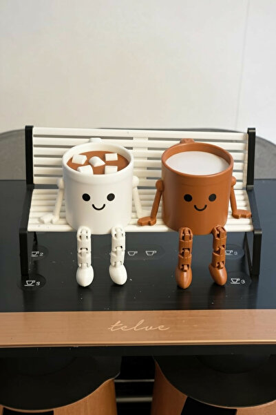 KUKO DESIGN 2’li Sevimli White & Chocolate Mocha Arkadaşlar Figürleri | Kahve...