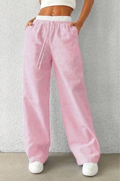 eBaa fashıon ÇİZGİLİ BAĞCIKLI PARÇALI BASİC PALAZZO EŞOFMAN ALTI