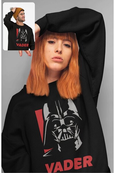 Fuddy Moda Swea unisex oversize cu imprimeu Starwars Vader, fără glugă, cu gâ...