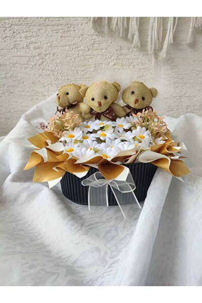 büyülücompany Büyülü Balon-Ayıcık Çiçek Buketi Papatya Yenidoğan Doğum Günü T...