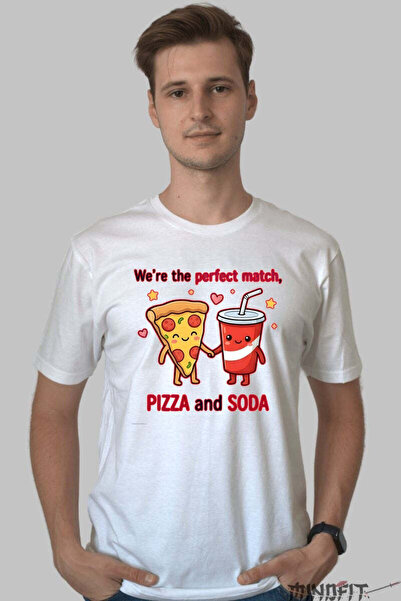 GILDAN Valentine's Day Couple T-Shirt - Pizza And My Favorite Juice Men's