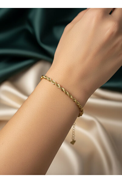 Elmosia Jewelry 14K Altın Kaplama Çelik Burgu Halat Zincir Bileklik – Kararma...
