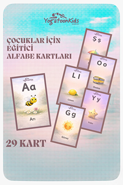 Yogatoon Kids World Çocuklar İçin Eğitici Resimli Alfabe Eğitim Kartları – Ok...