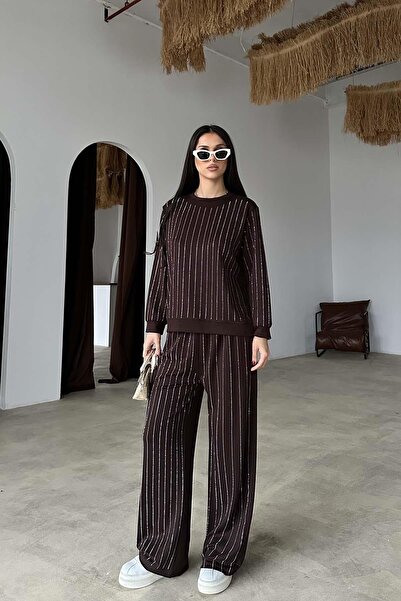 My Loore Women's Brown Modal Fabric Stone Double Set |   With Pockets, Wide &...