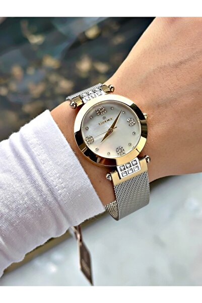 Essence Special Design Gold-Silver Color Steel Mesh Band Women Wristwatch Es6...