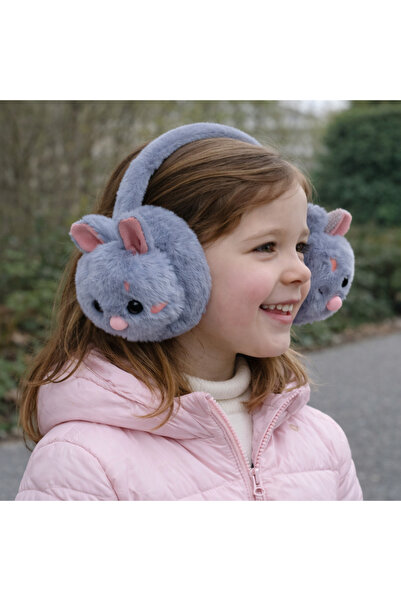 Kitti Плюшени слушалки за момичета, синьо-сиви, с мотив на заек