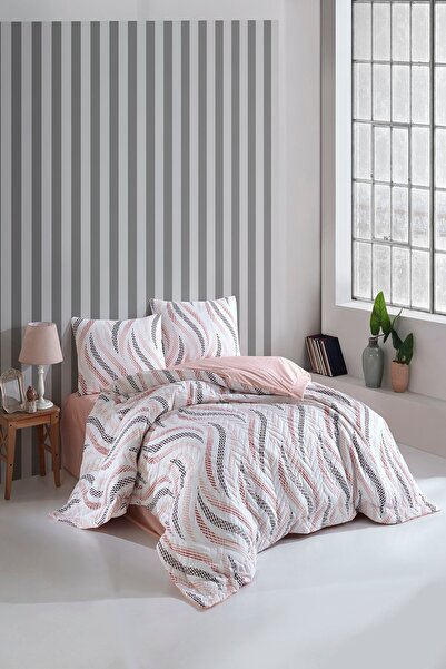 Kristal Ranforce Quilted Duvet Cover Set Double Size Four Seasons Breeze Pink