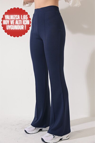 RuyaMood Kadın Lacivert Önü Çımalı İspanyol Paça Modal Kumaş YüksekBel Tayt (...