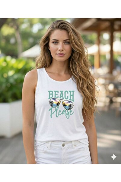 FAVORİST Beach Please Printed Women's White Off-The-Shoulder Strap Summer Cot...