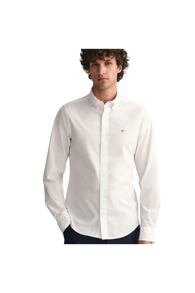 Gant Men's White Slim Fit Buttoned Lapel Broadcloth Shirt