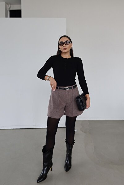 Özge Özgenç Cashmere Wool Shorts with Leather Belt