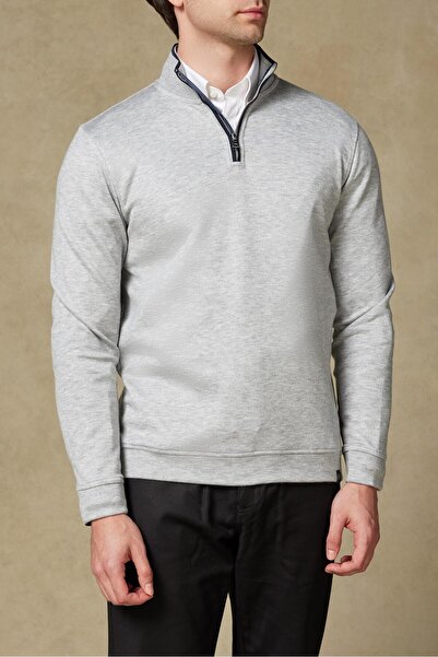 Abbate Fiero Knitted Fabric Viscose Blended Modern Fit Gray Mock Neck Men's P...