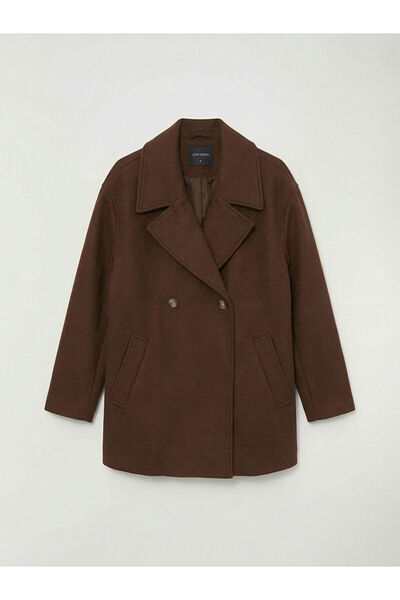 LC Waikiki Brown Double-Breasted Collar Women's Cashmere Coat