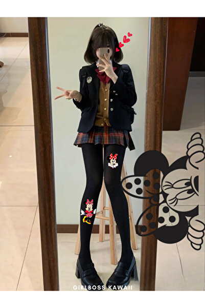 Girlboss Kawaii Mickey - Minnie Mouse Black Pantyhose Matte Opaque