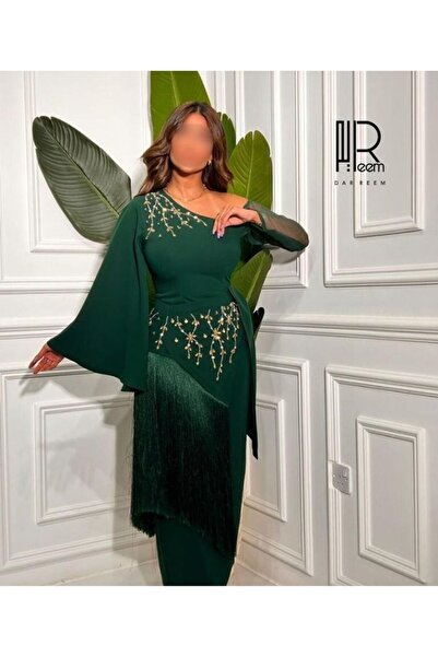 DRM Luxurious emerald evening gown with hand embroidery and fringe – Exclusiv...