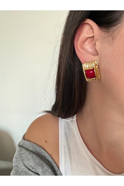 Charmist أقراط من الفولاذ الذهبي على شكل زهرة الزنبق باللون العنابي