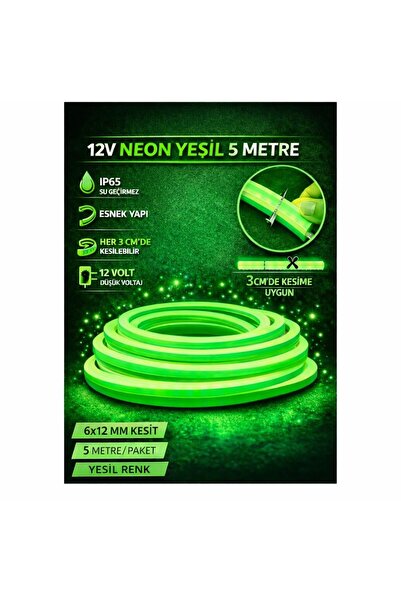 KOMPLİKE 5 Metre 12V Neon LED Şerit Lamba – Esnek Silikon Neon Işık | 7 Renk ...